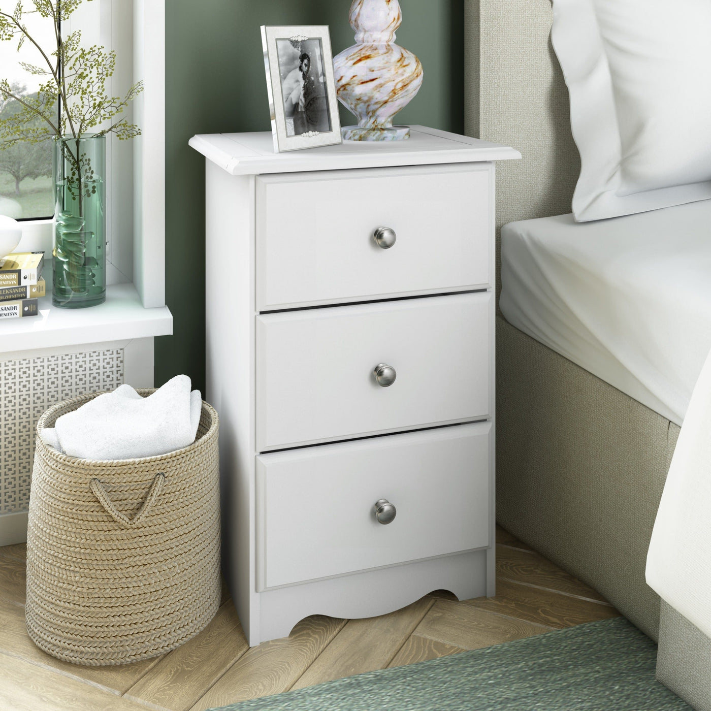 Palace Imports 100% Solid Wood 3-Drawer Nightstand with Metal or Wooden Knobs