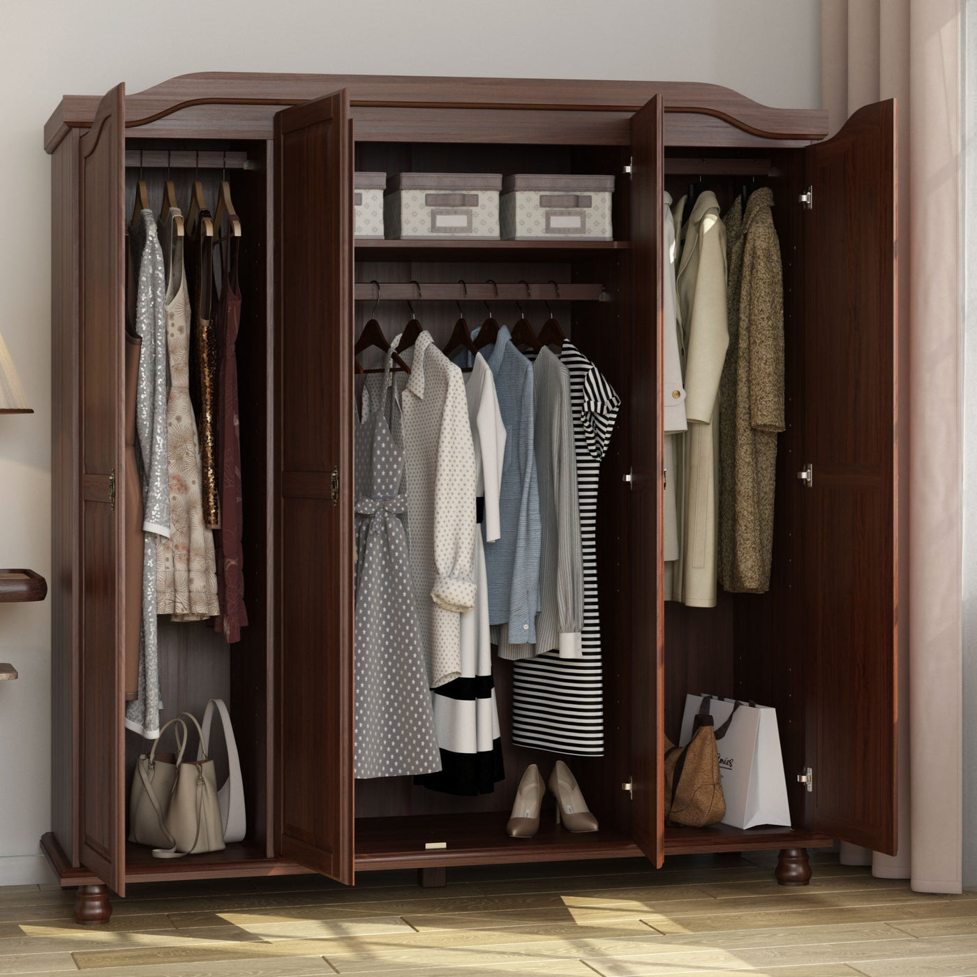 Palace Imports 100% Solid Wood Kyle 4-Door Wardrobe Armoire with Solid Wood or Mirrored Doors