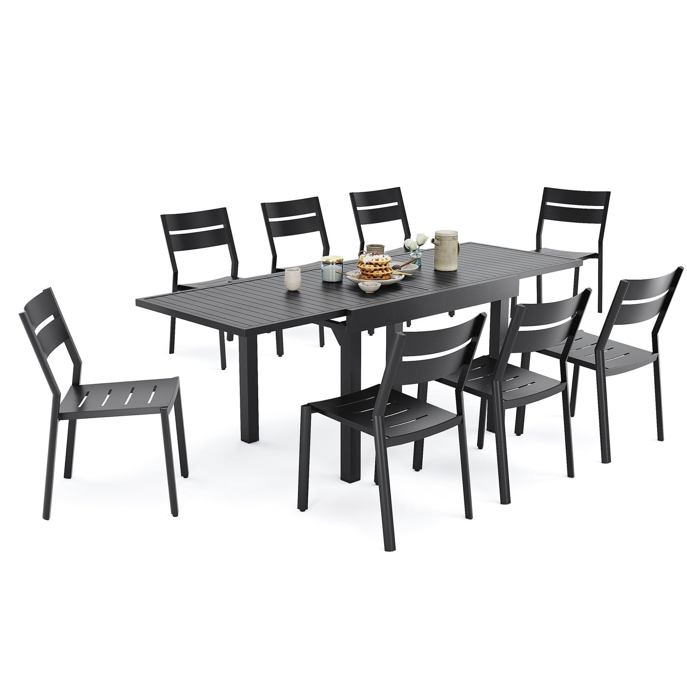 Pellebant 5/7/9-piece Aluminum Outdoor Dining Set Expandable Table and Stackable Chairs