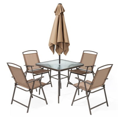 Pellebant 6 Piece Patio Set with Table, Umbrella and 4 Folding Chairs - 22.4Wx26.8Dx34.4H