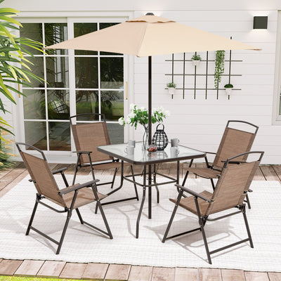 Pellebant 6 Piece Patio Set with Table, Umbrella and 4 Folding Chairs - 22.4Wx26.8Dx34.4H