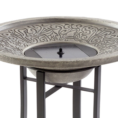 Perello intelliSOLAR Light Cement Birdbath with Remote - Distressed Grey