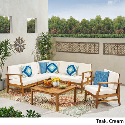 Perla Outdoor 7-piece Acacia Wood Sofa Set with Cushion by Christopher Knight Home
