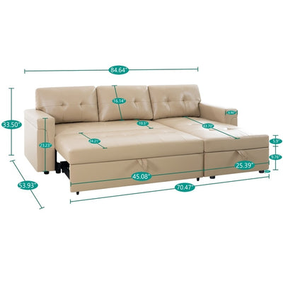 Reversible Sectional Sofa with Pull-Out Sleeper Bed, Hidden Storage Chaise, Durable Legs,