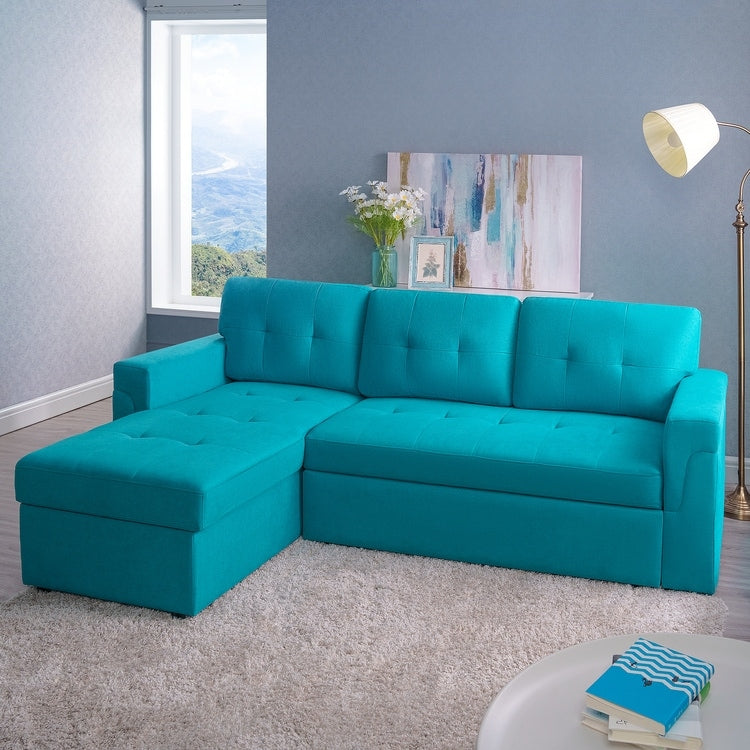 Reversible Sectional Sofa with Pull-Out Sleeper Bed, Hidden Storage Chaise, Durable Legs,