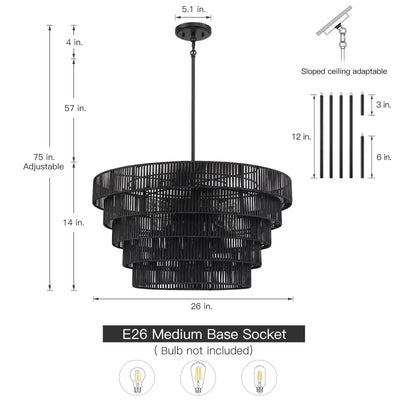 Piersan 5-Light Modern Bohemian Chandelier with Tiered Rattan Shade - 26 in. W