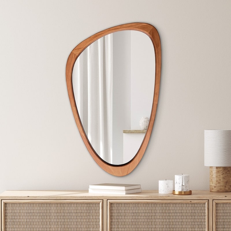 Pine Frame Cobblestone Shaped Asymmetrical Wall Mirror
