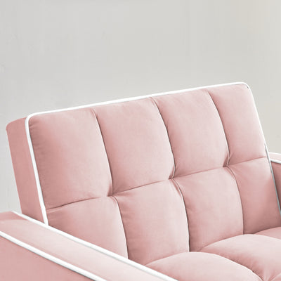 Pink Velvet Single Sofa Bed with Adjustable Back