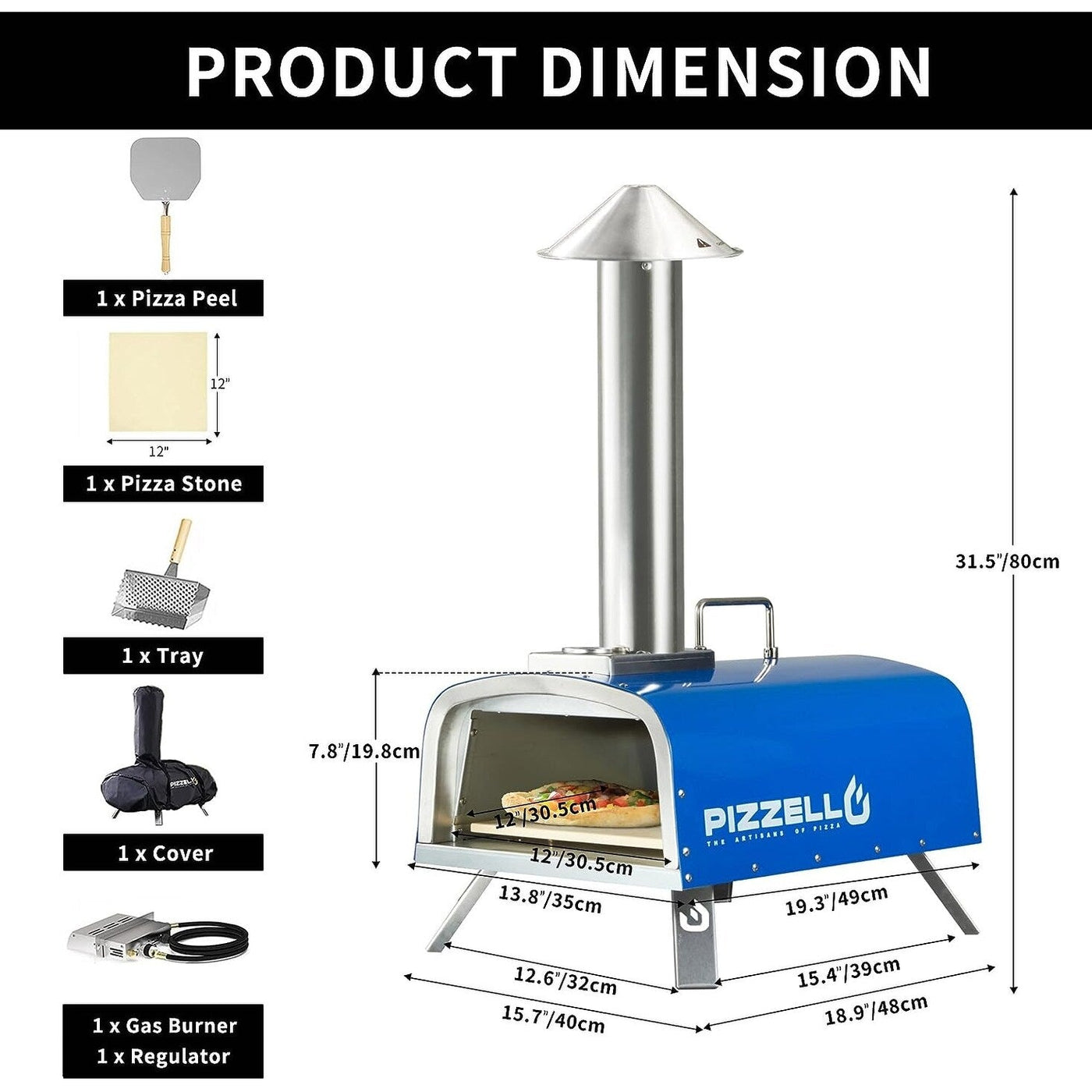 Multi-Fuel Outdoor Pizza Oven Stonebaked Pizza Maker with Gas Burner & Wood Box - 12 inch