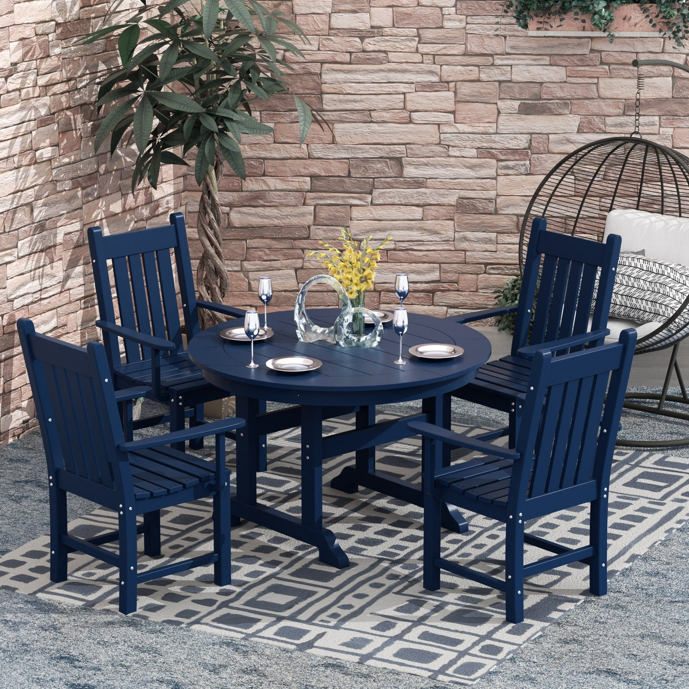 Polytrends Laguna Hdpe All Weather Outdoor Patio Dining Set with Round Table, Armchairs (5-Piece Set)