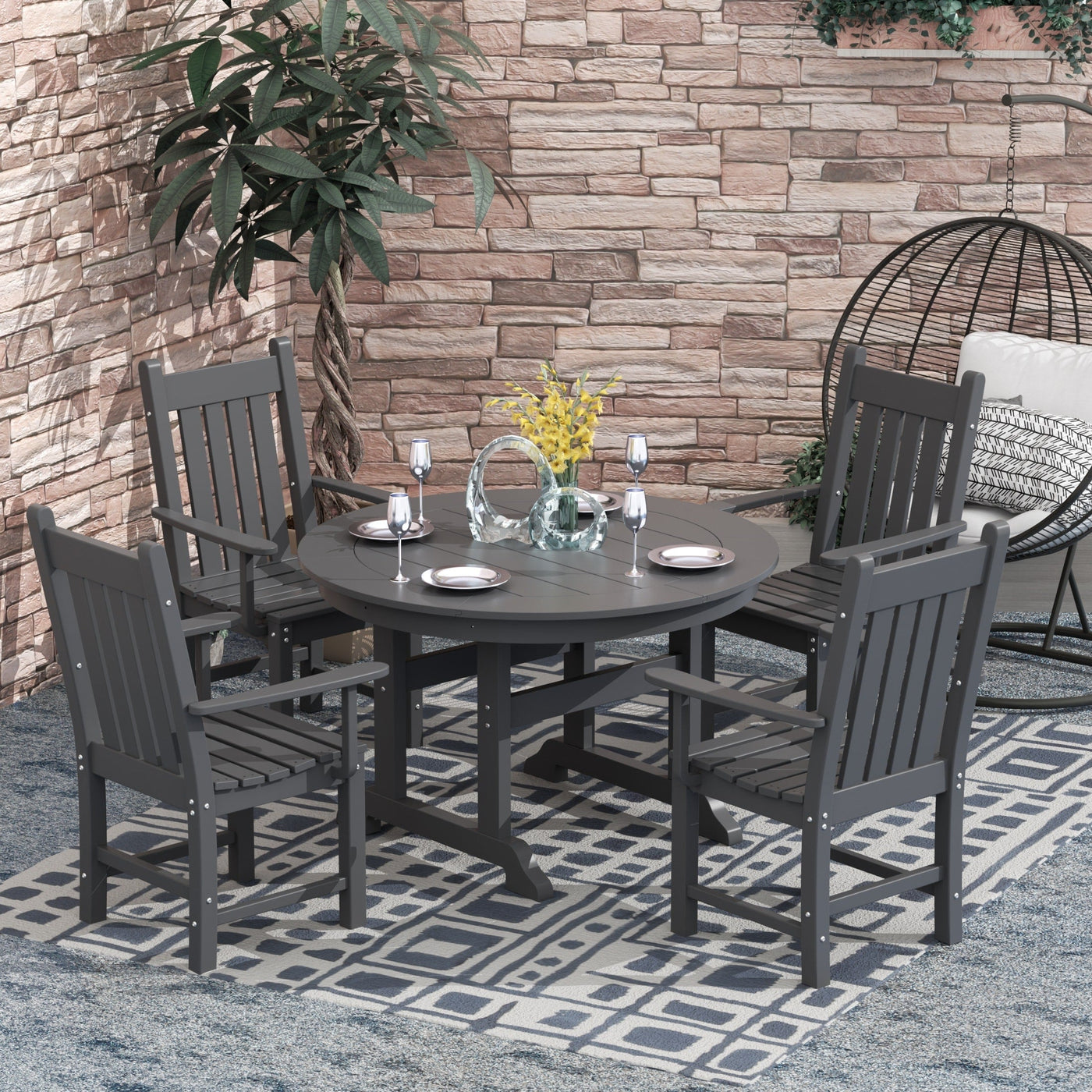 Polytrends Laguna Hdpe All Weather Outdoor Patio Dining Set with Round Table, Armchairs (5-Piece Set)