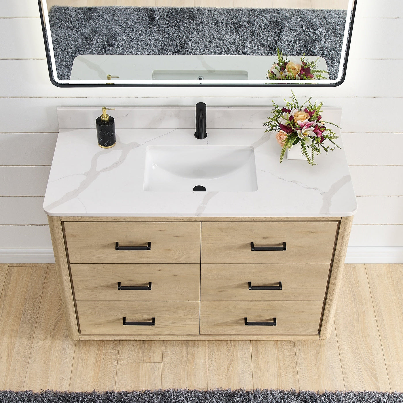 Porto Bath Vanity with White Quartz Stone Top without Mirror