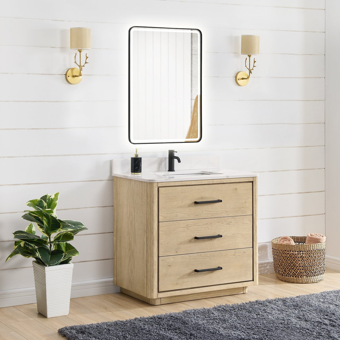 Porto Bath Vanity with White Quartz Stone Top without Mirror