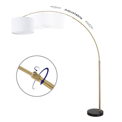 Q-Max 81 Steel Adjustable Arching Floor Lamp With Extra Large Shade and Marble Base