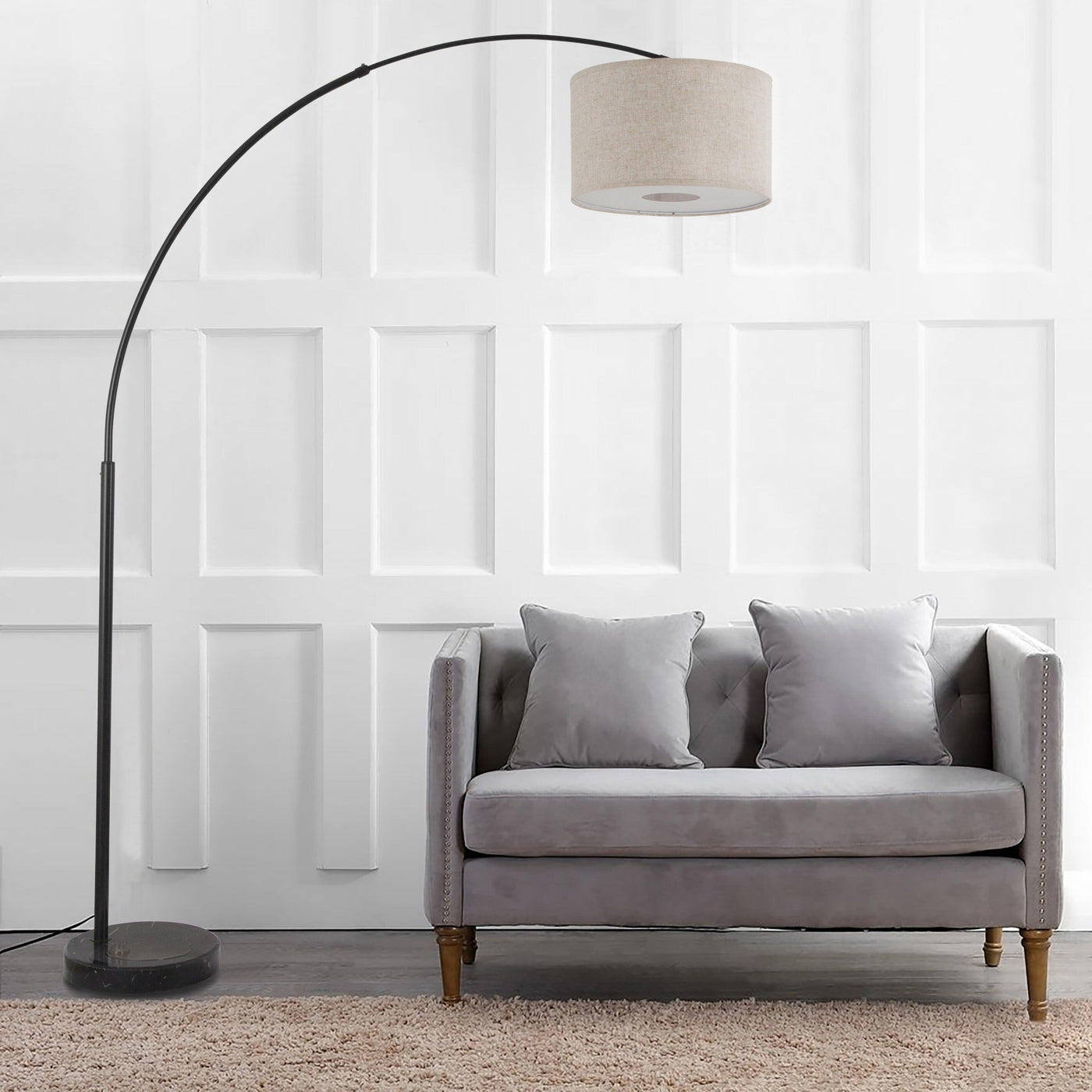 Q-Max 81 Steel Adjustable Arching Floor Lamp With Extra Large Shade and Marble Base