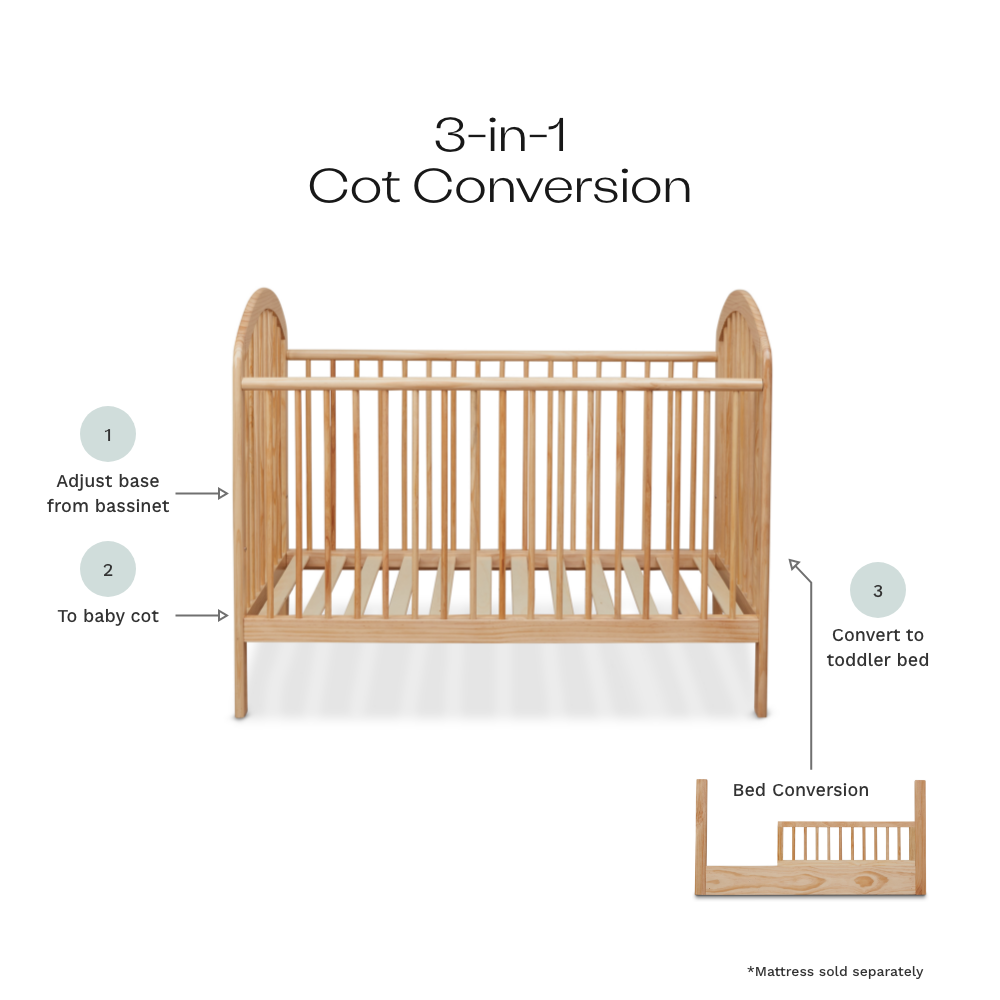 Archie Natural 3-in-1 Cot Conversion Bundle