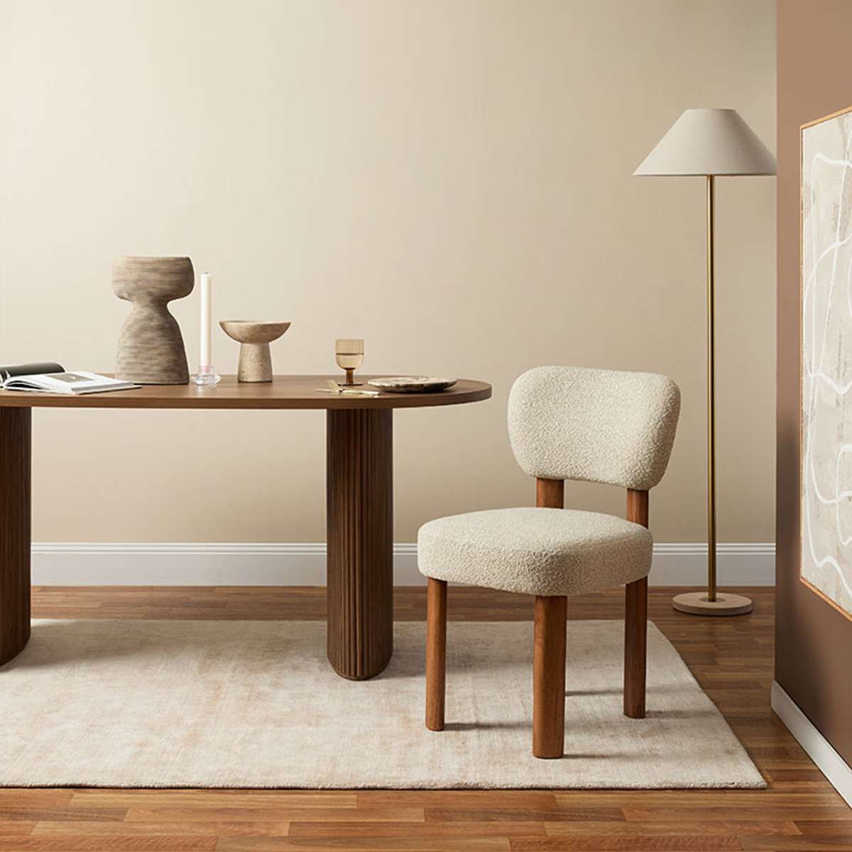 Coco Boucle Dining Chair - Set of 2 - Cream/Walnut