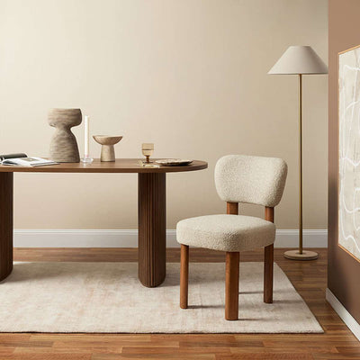 Coco Boucle Dining Chair - Set of 2 - Cream/Walnut