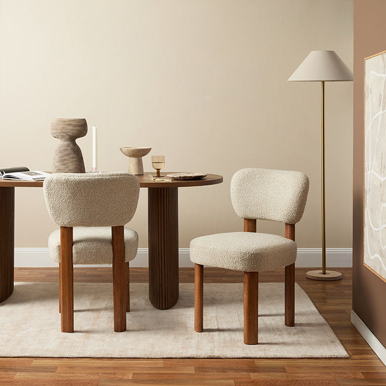 Coco Boucle Dining Chair - Set of 2 - Cream/Walnut