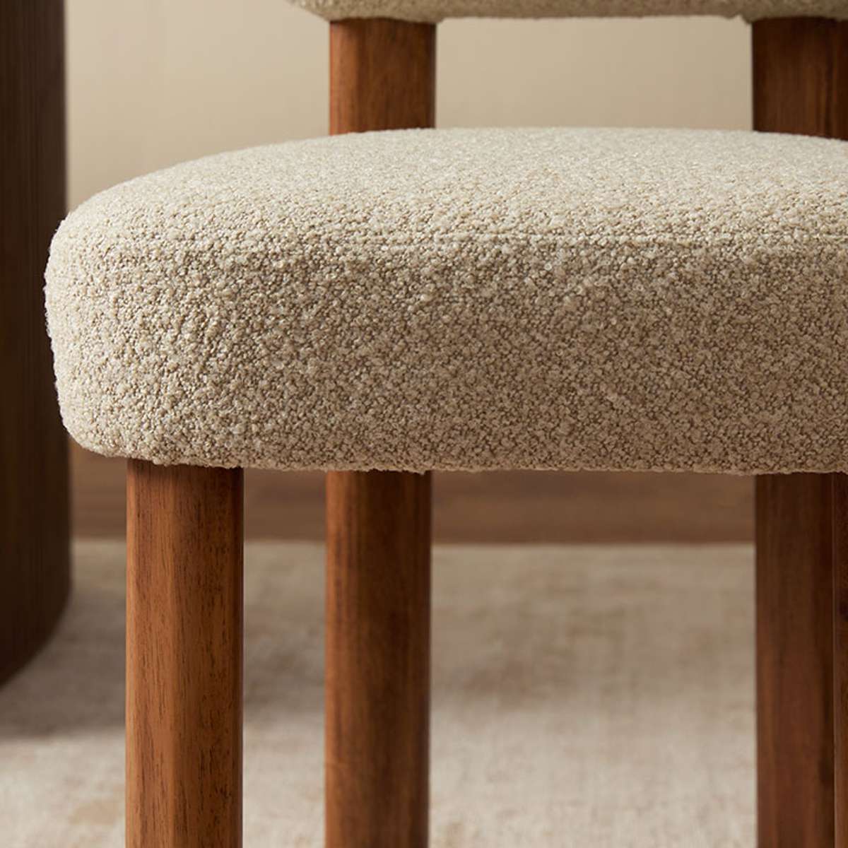 Coco Boucle Dining Chair - Set of 2 - Cream/Walnut