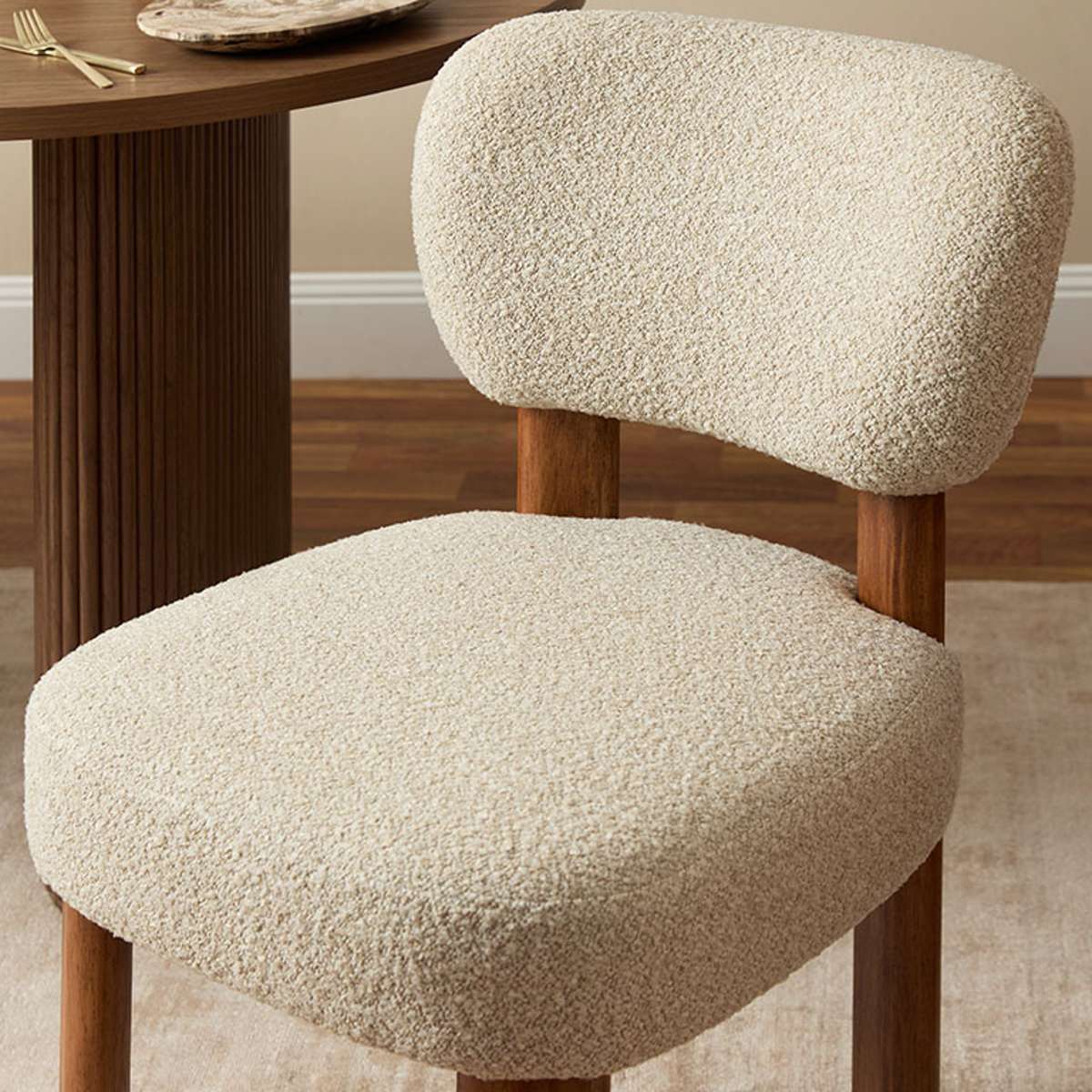 Coco Boucle Dining Chair - Set of 2 - Cream/Walnut
