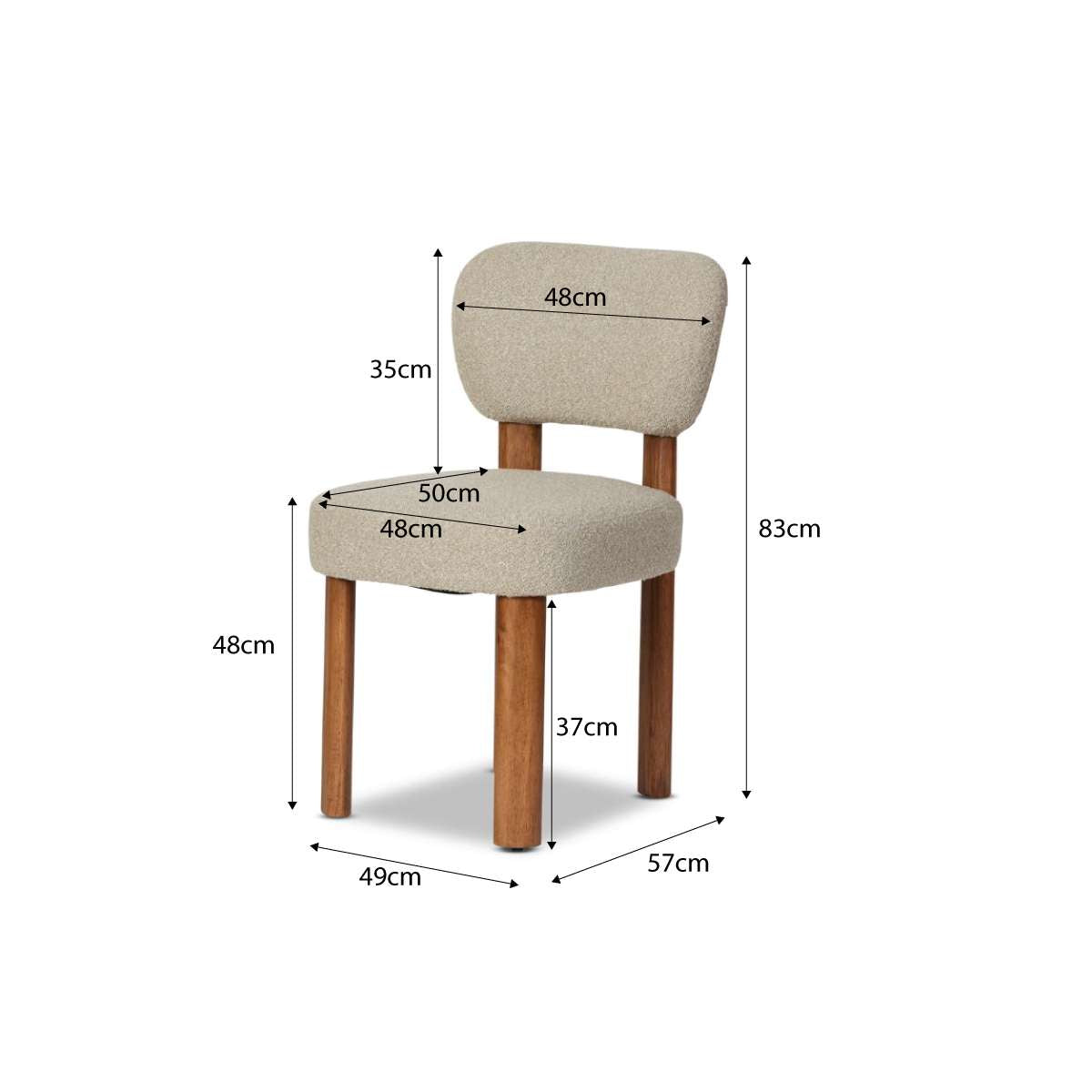 Coco Boucle Dining Chair - Set of 2 - Cream/Walnut