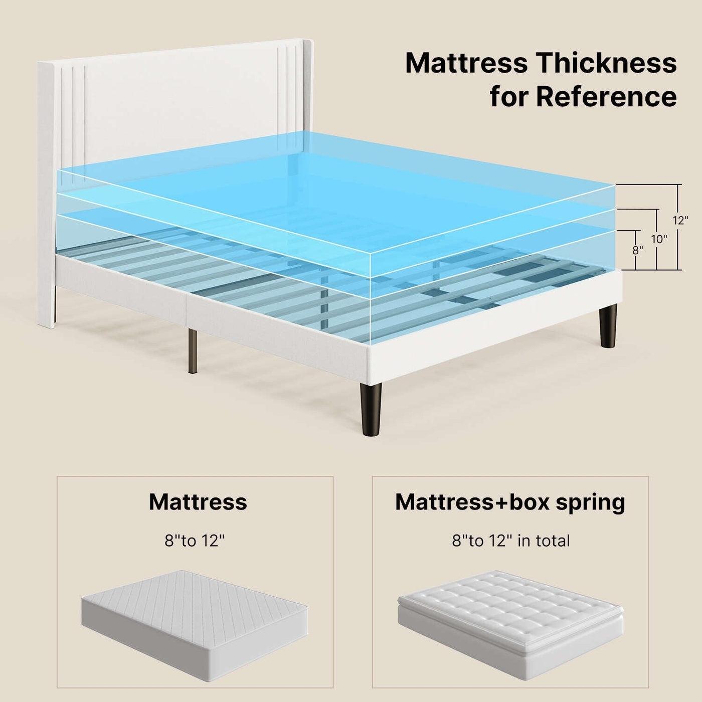 Queen/ Full Vertical Channels Upholstered Bed with Wingback Headboard