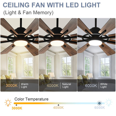Remote Ceiling fan with Lights Large 8 Wooden Blades