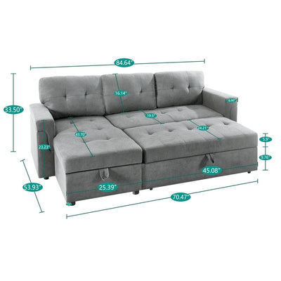 Convertible Reversible Sectional Sofa with Pull-Out Sleeper Bed, Hidden Storage Chaise, and Durable Legs
