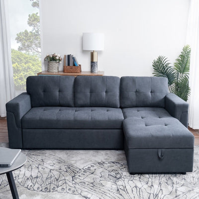 Convertible Reversible Sectional Sofa with Pull-Out Sleeper Bed, Hidden Storage Chaise, and Durable Legs