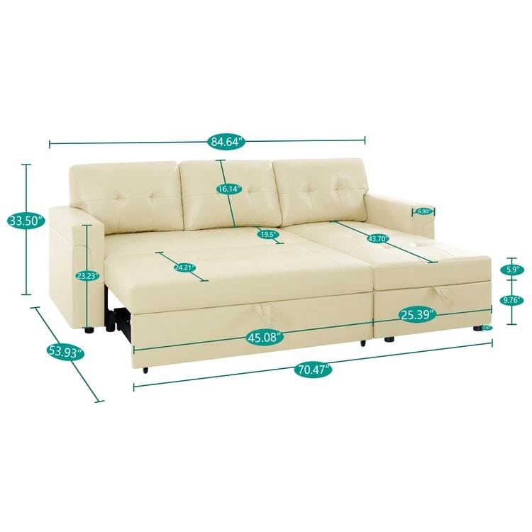 Convertible Reversible Sectional Sofa with Pull-Out Sleeper Bed, Hidden Storage Chaise, and Durable Legs