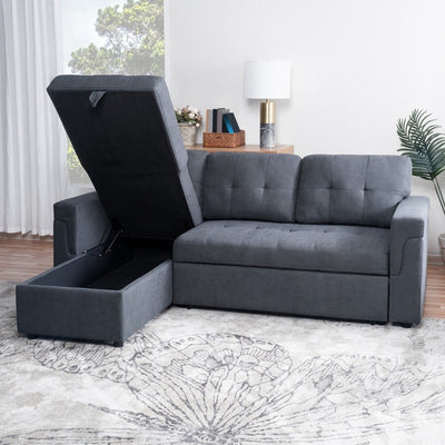 Convertible Reversible Sectional Sofa with Pull-Out Sleeper Bed, Hidden Storage Chaise, and Durable Legs