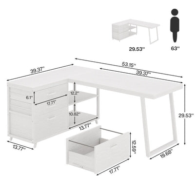 Reversible L Shaped Desk With File Drawers, Corner Computer Desk