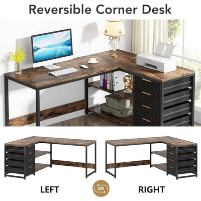 Reversible L-Shaped Office Desk Computer Desk Sturdy Writing Table Workstation