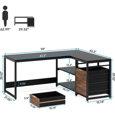 Reversible L-Shaped Office Desk Computer Desk Sturdy Writing Table Workstation
