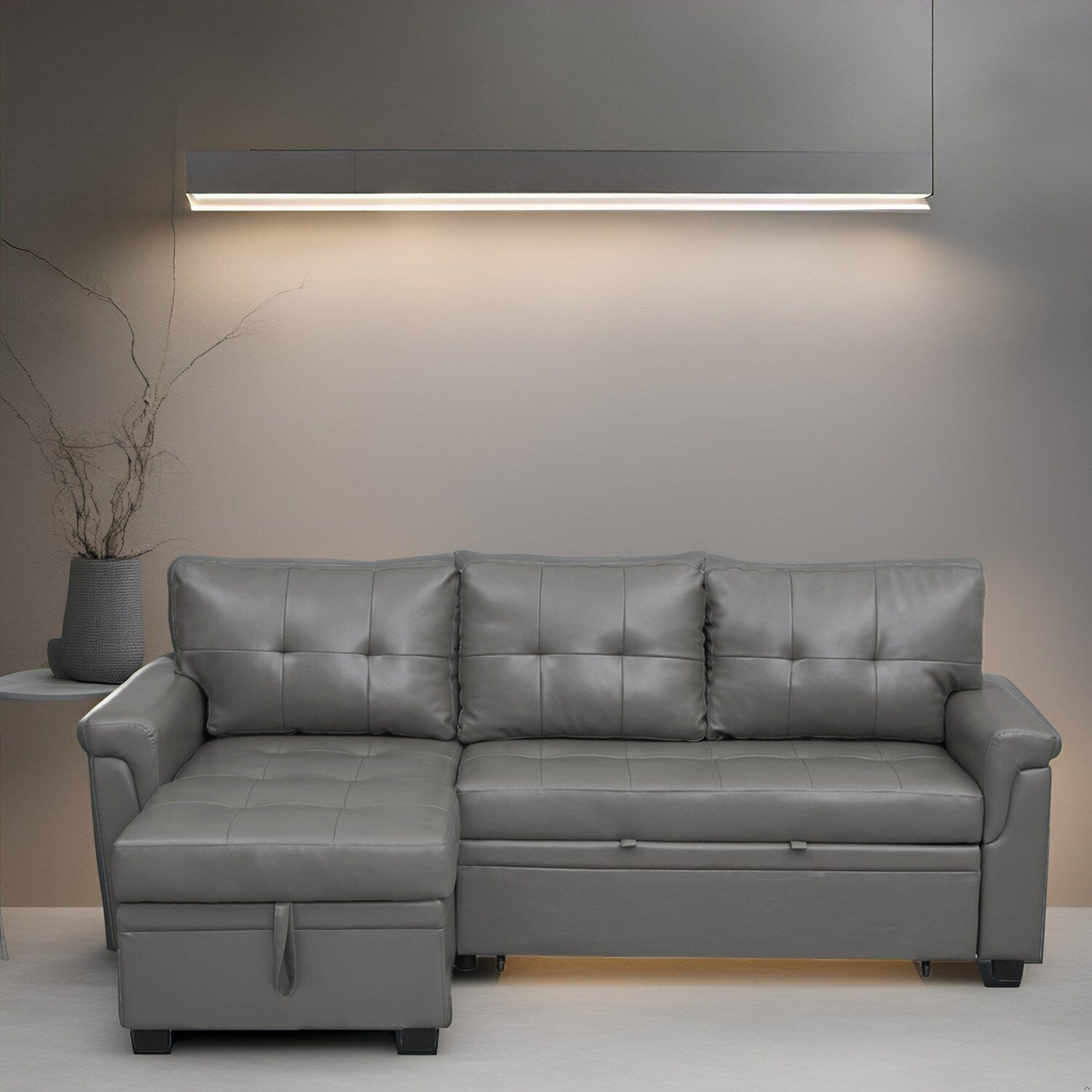 Reversible Sectional Sofa with Pull-Out Sleeper Bed, Hidden Storage Chaise, Durable Legs,