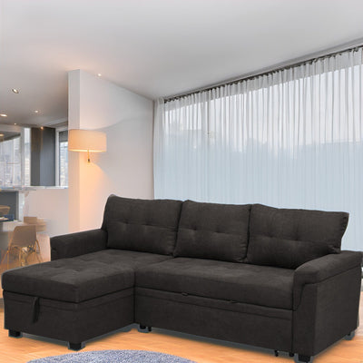 Reversible Sectional Sofa with Pull-Out Sleeper Bed, Hidden Storage Chaise, Durable Legs,