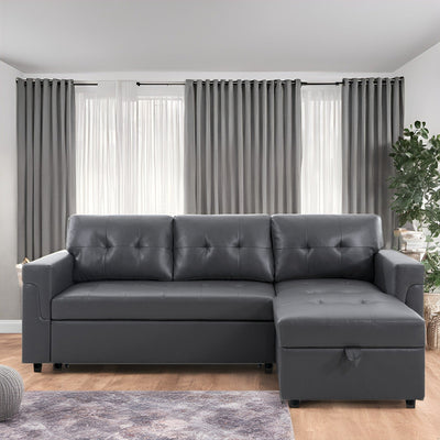 Reversible Sectional Sofa with Pull-Out Sleeper Bed, Hidden Storage Chaise, Durable Legs,