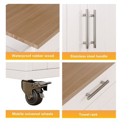 Rolling Kitchen Island with Storage Cabinet