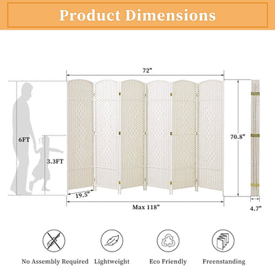 Room Divider 6 FT Tall Weave Fiber Freestanding Privacy Screen Folding Screen