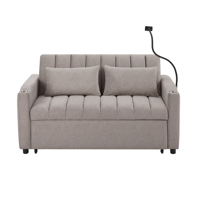 Roomfitters Convertible Loveseat Sofa Bed with USB Ports, Side Pockets, Cup Holders, and Swivel Phone Holder for Living Room