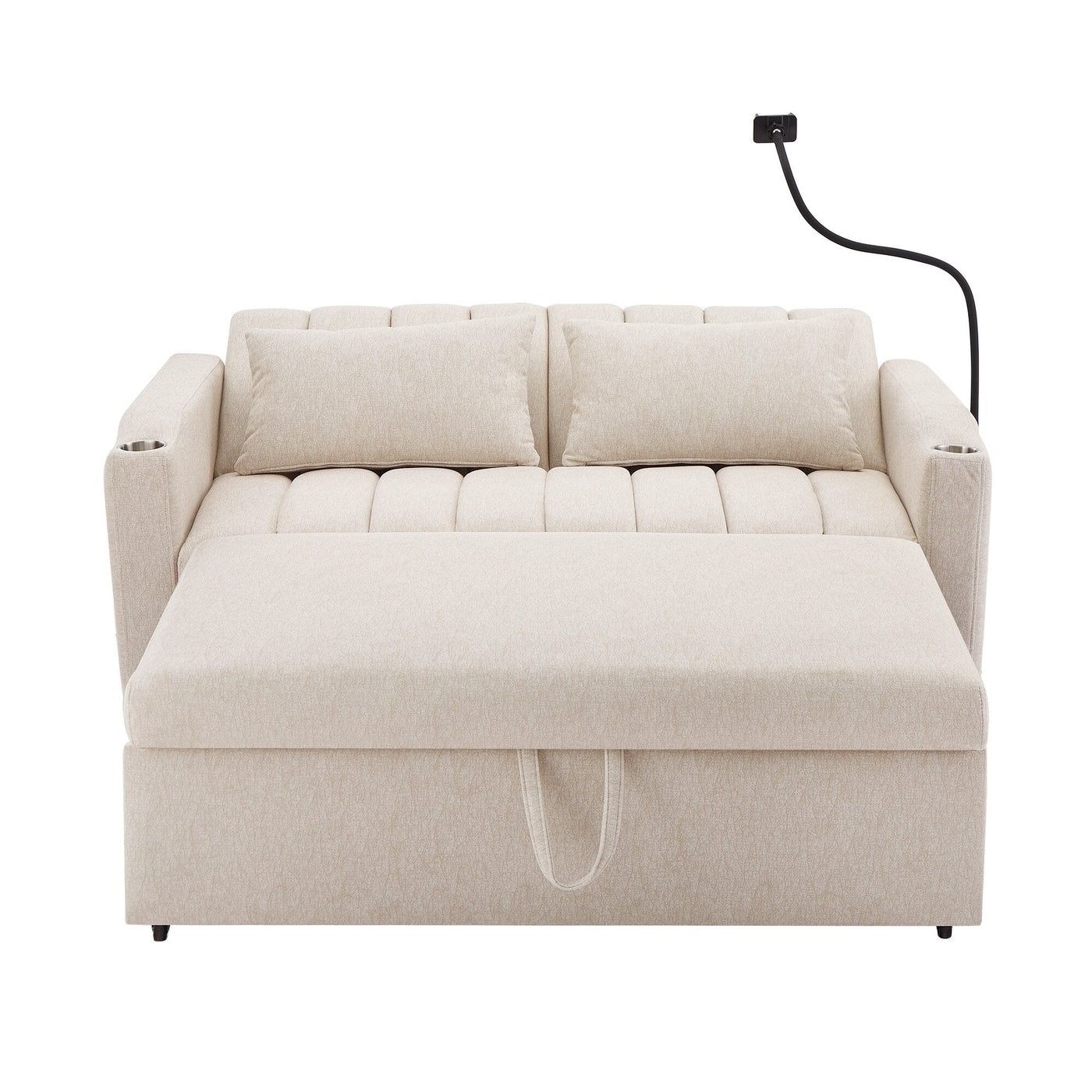 Roomfitters Convertible Loveseat Sofa Bed with USB Ports, Side Pockets, Cup Holders, and Swivel Phone Holder for Living Room