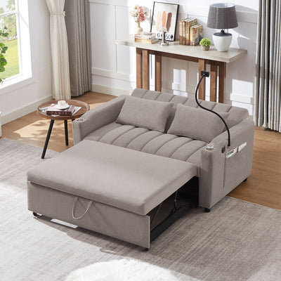 Roomfitters Convertible Loveseat Sofa Bed with USB Ports, Side Pockets, Cup Holders, and Swivel Phone Holder for Living Room