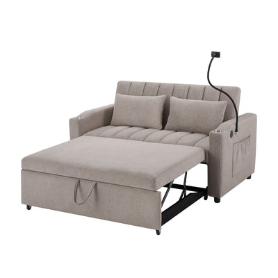 Roomfitters Convertible Loveseat Sofa Bed with USB Ports, Side Pockets, Cup Holders, and Swivel Phone Holder for Living Room