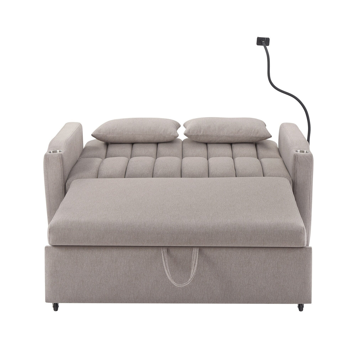 Roomfitters Convertible Loveseat Sofa Bed with USB Ports, Side Pockets, Cup Holders, and Swivel Phone Holder for Living Room