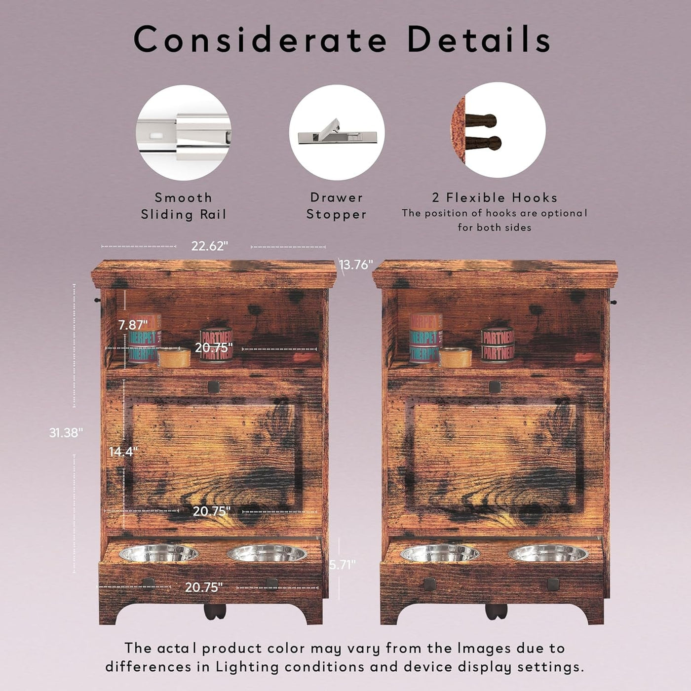 Roomfitters Dog Feeding Station with 2 Elevated Dog Bowls, Tilt Out Pet Feeding Cabinet Station