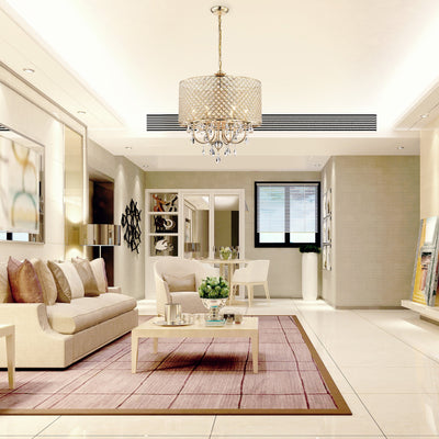 Round Beaded Drum Chandelier with Hanging Crystals