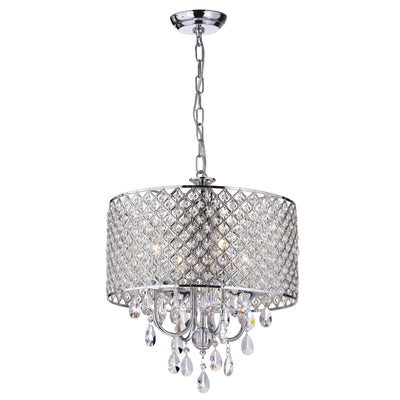 Round Beaded Drum Chandelier with Hanging Crystals