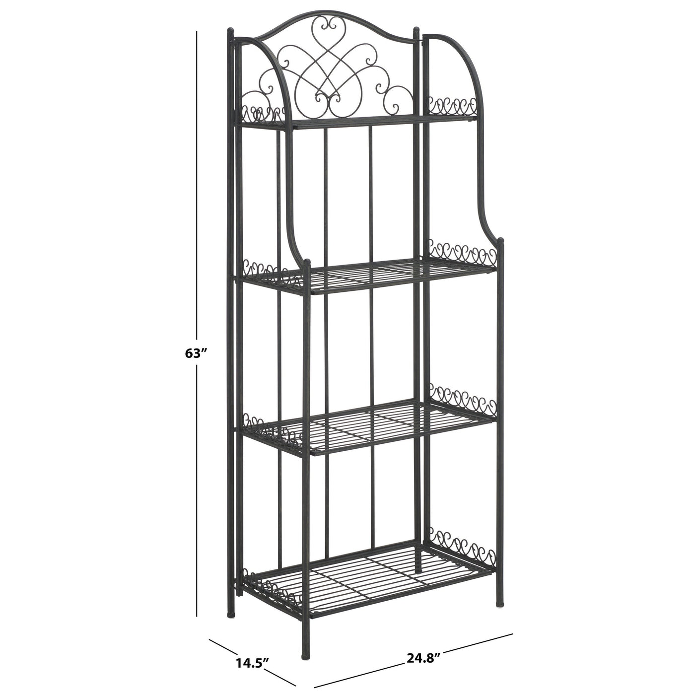 SAFAVIEH Bryn Victorian Wrought Iron 4-Tier Outdoor Bakers Rack - 25 In. W x 15 In. D x 63 In. H - 25W x 15D x 63H