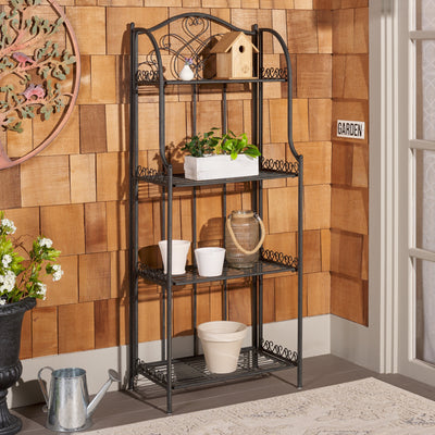 SAFAVIEH Bryn Victorian Wrought Iron 4-Tier Outdoor Bakers Rack - 25 In. W x 15 In. D x 63 In. H - 25W x 15D x 63H